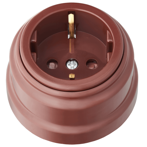 Фотография товара 'Bylectrica Розетка 1-местная с заземляющим контактом со шторками 16А ОУ, серия РЕТРО, РА16-0206 коричневый'