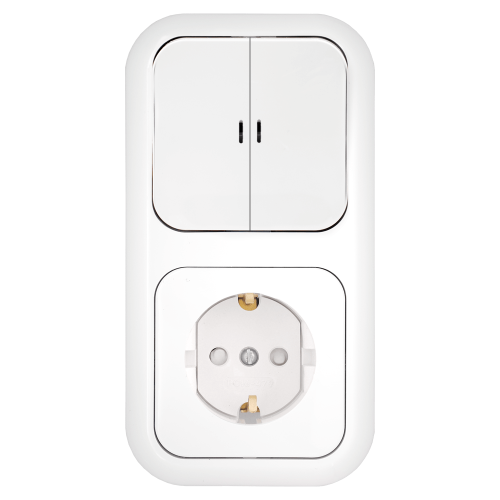 Фотография товара 'Bylectrica Блок 2-х клавишный выключатель + розетка с заземляющим контактом со шторкой скрытой установки с подсветкой, серия ГАРМОНИЯ, 2В-РЦ-683'