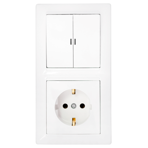 Фотография товара 'Bylectrica Блок (2 выключателя + розетка с заземляющим контактом) СУ с подсветкой, серия СТИЛЬ, 2В-РЦ-703'