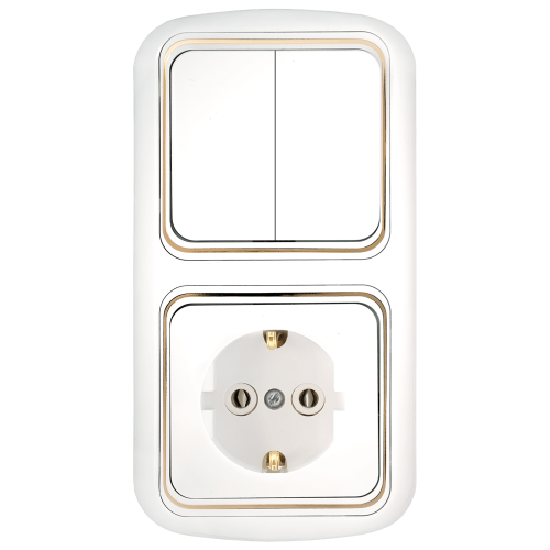 Фотография товара 'Bylectrica Блок 2 выключателя + розетка с заземляющим контактом СУ, серия ГАРМОНИЯ ЛЮКС, 2В-РЦ-497 з'