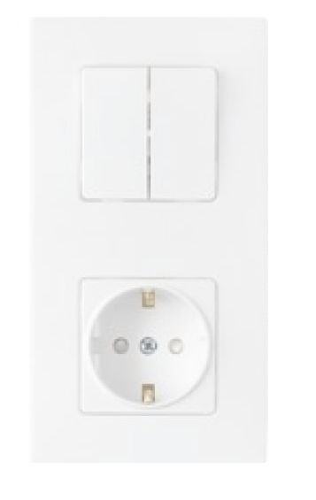 Фотография товара 'Bylectrica Блок 2 выключателя + розетка с заземляющим контактом со шторкой СУ, серия МАСТЕР, 2В-РЦ-7026'