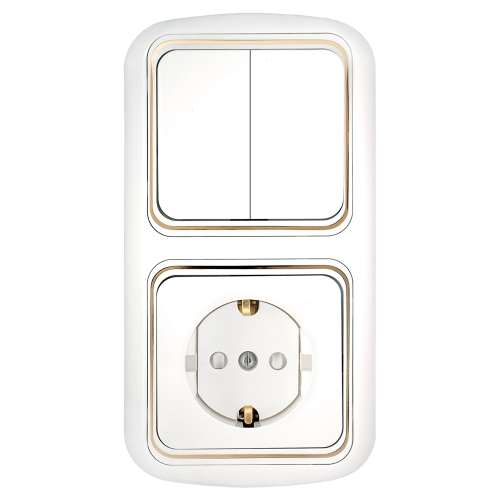 Фотография товара 'Bylectrica Блок 2 выключателя + розетка с заземляющим контактом СУ со шторками, серия ГАРМОНИЯ ЛЮКС,2В-РЦ-559 з'