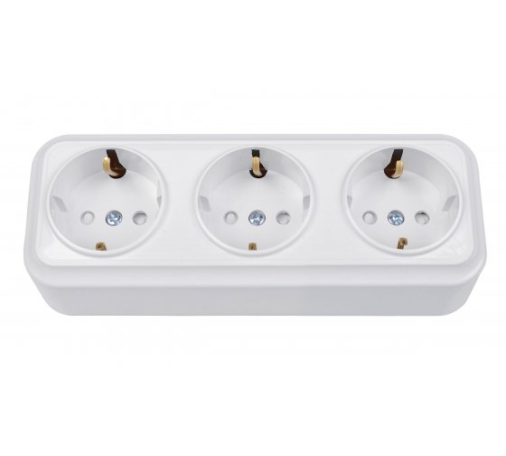 Фотография товара 'Bylectrica Розетка 3-местная ОУ с заземляющим контактом со шторкой, серия ВАРИАНТ, РА16-0166'