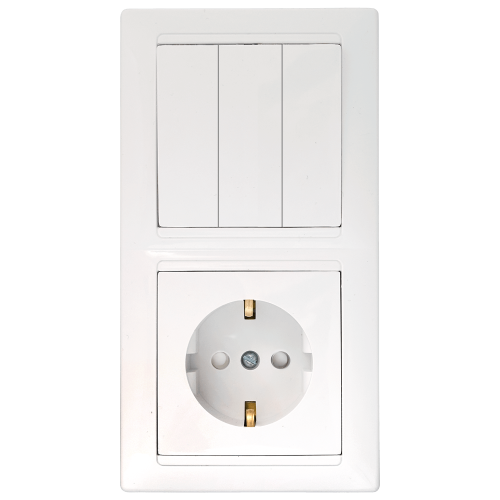 Фотография товара 'Bylectrica Блок (3 выключателя + розетка с заземляющим контактом со шторкой) СУ, серия СТИЛЬ, 3В-РЦ-717'