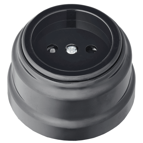 Фотография товара 'Bylectrica Розетка 1-местная без заземляющего контакта со шторками 16А ОУ, серия РЕТРО, РА16-0205 черный'