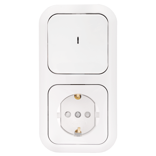 Фотография товара 'Bylectrica Блок 1 выключатель + розетка с заземляющим контактом со шторкой СУ с подсветкой, серия ГАРМОНИЯ, В-РЦ-681'