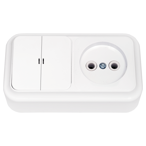 Фотография товара 'Bylectrica Блок 2 выключателя + розетка ОУ с подсветкой, серия ПРАЛЕСКА, 2В-РЦ-565'