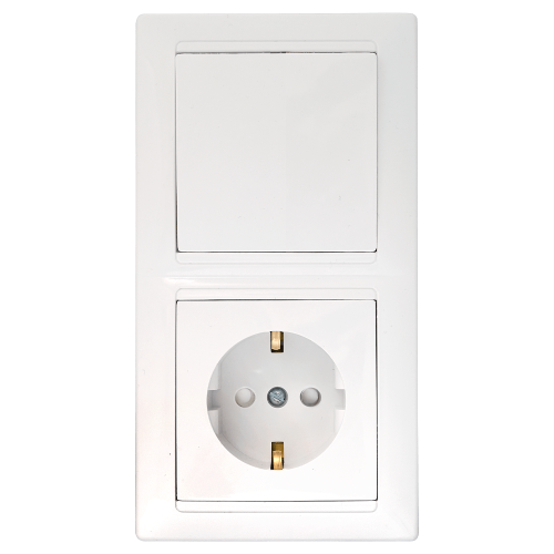 Фотография товара 'Bylectrica Блок (1 выключатель + розетка с заземляющим контактом со шторкой) СУ, серия СТИЛЬ, В-РЦ-713'