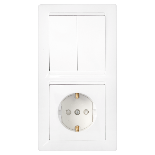 Фотография товара 'Bylectrica Блок (2 выключателя + розетка с заземляющим контактом со шторкой) СУ, серия СТИЛЬ, 2В-РЦ-715'