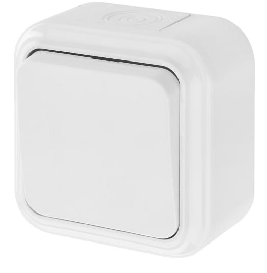 Фотография товара 'Bylectrica Выключатель 1-клавишный ОУ IP54, серия ПРАЛЕСКА АКВА, А16-222'