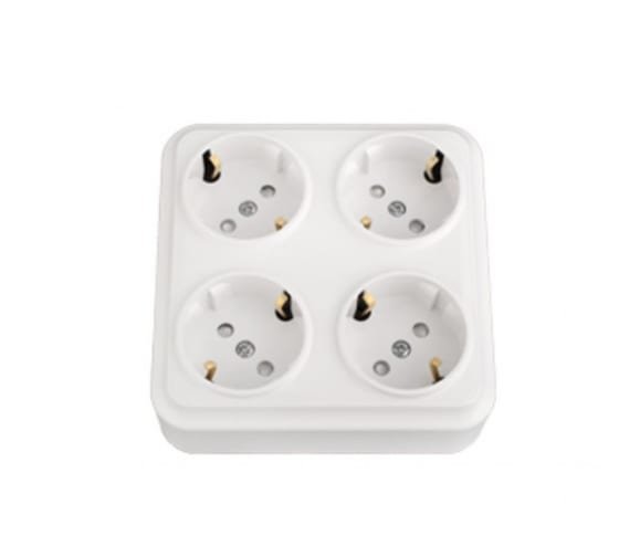 Фотография товара 'Bylectrica 4-местная розетка открытой установки с заземляющим контактом со шторкой, квадратная, РА16-0196'