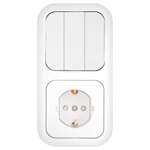 Фотография товара 'Bylectrica Блок 3 выключателя + розетка с заземляющим контактом со шторкой СУ, серия ГАРМОНИЯ, 3В-РЦ-667'