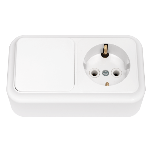 Фотография товара 'Bylectrica Блок 1 выключатель + розетка с заземляющим контактом ОУ, серия ПРАЛЕСКА, В-РЦ-527'