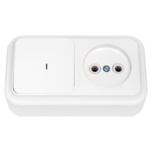 Фотография товара 'Bylectrica Блок 1 выключатель + розетка ОУ, с подсветкой, серия ПРАЛЕСКА, В-РЦ-563'