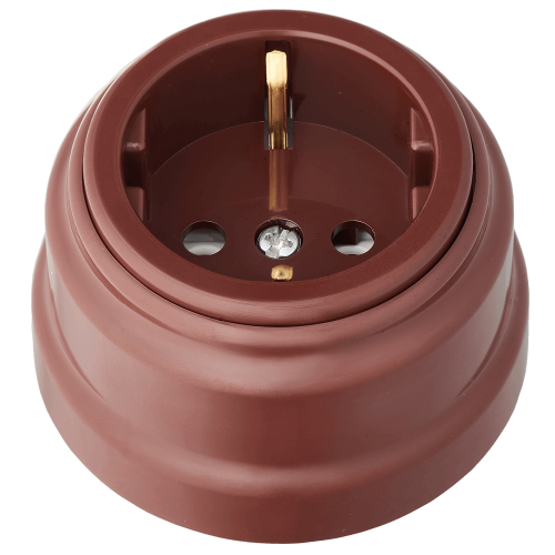 Фотография товара 'Bylectrica Розетка 1-местная с заземляющим контактом 16А ОУ, серия РЕТРО, РА16-0202 коричневый'