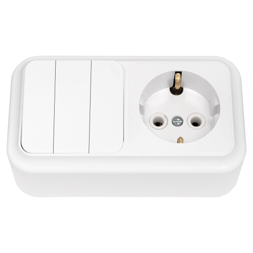 Фотография товара 'Bylectrica Блок  3 выключателя + розетка с заземляющим контактом ОУ, серия ПРАЛЕСКА, 3В-РЦ-531'