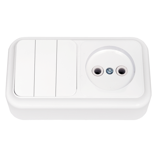 Фотография товара 'Bylectrica Блок 3 выключателя + розетка ОУ, серия ПРАЛЕСКА, 3В-РЦ-525'