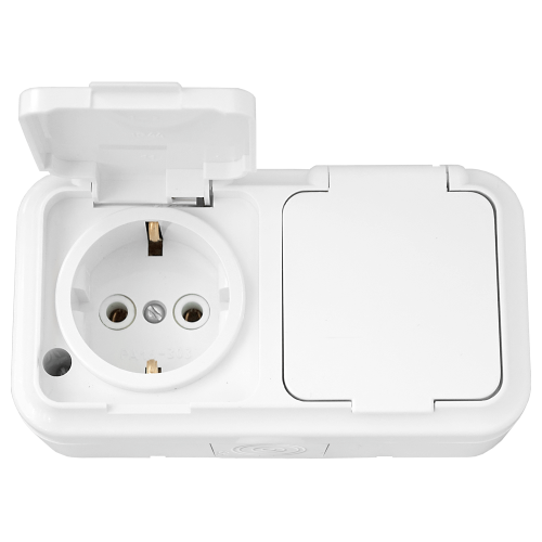 Фотография товара 'Bylectrica Розетка 2-местная ОУ с заземляющим контактом IP54, серия ПРАЛЕСКА АКВА, РА16-303'